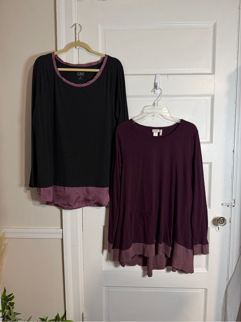 LOGO Lori Goldstein Long Sleeve Tunic Top Bundle Plum Purple & Gray Flowy XL